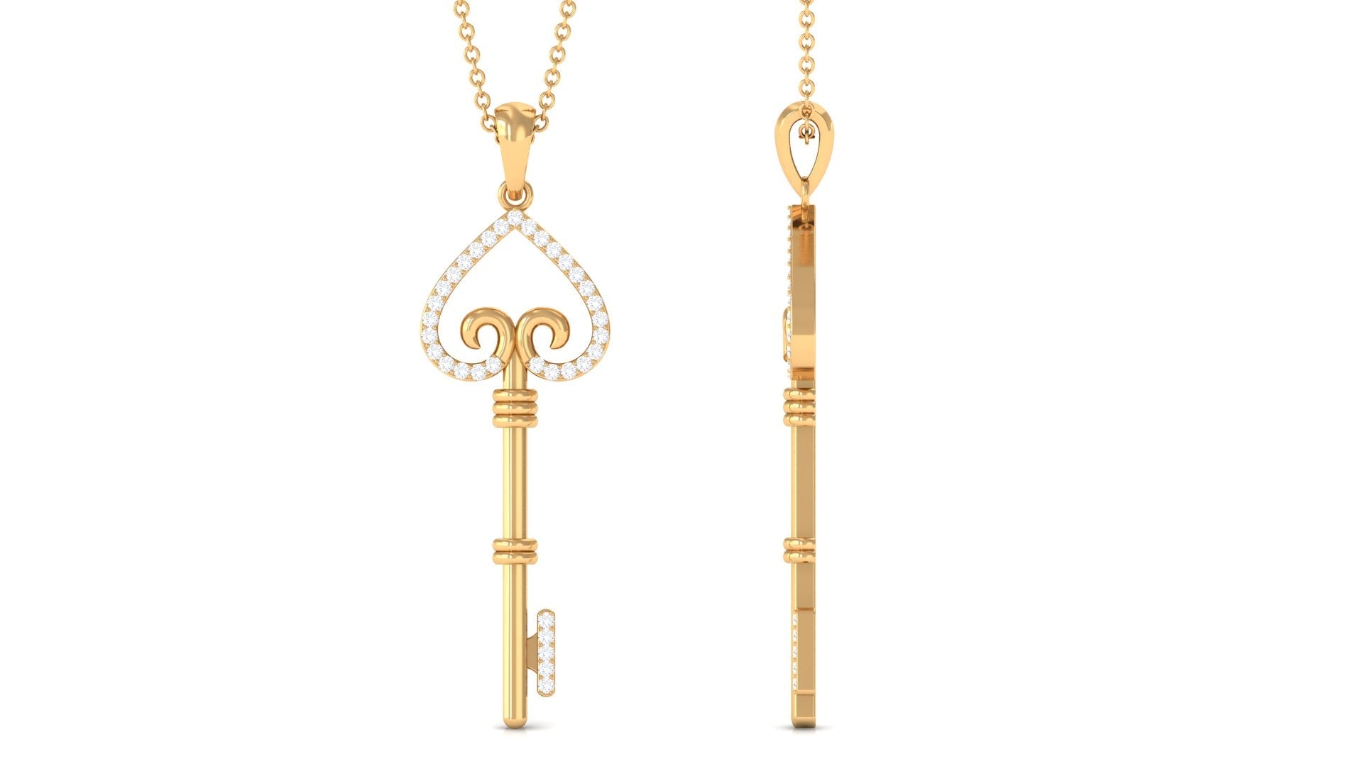 Moissanite Simple Heart Key Pendant Necklace