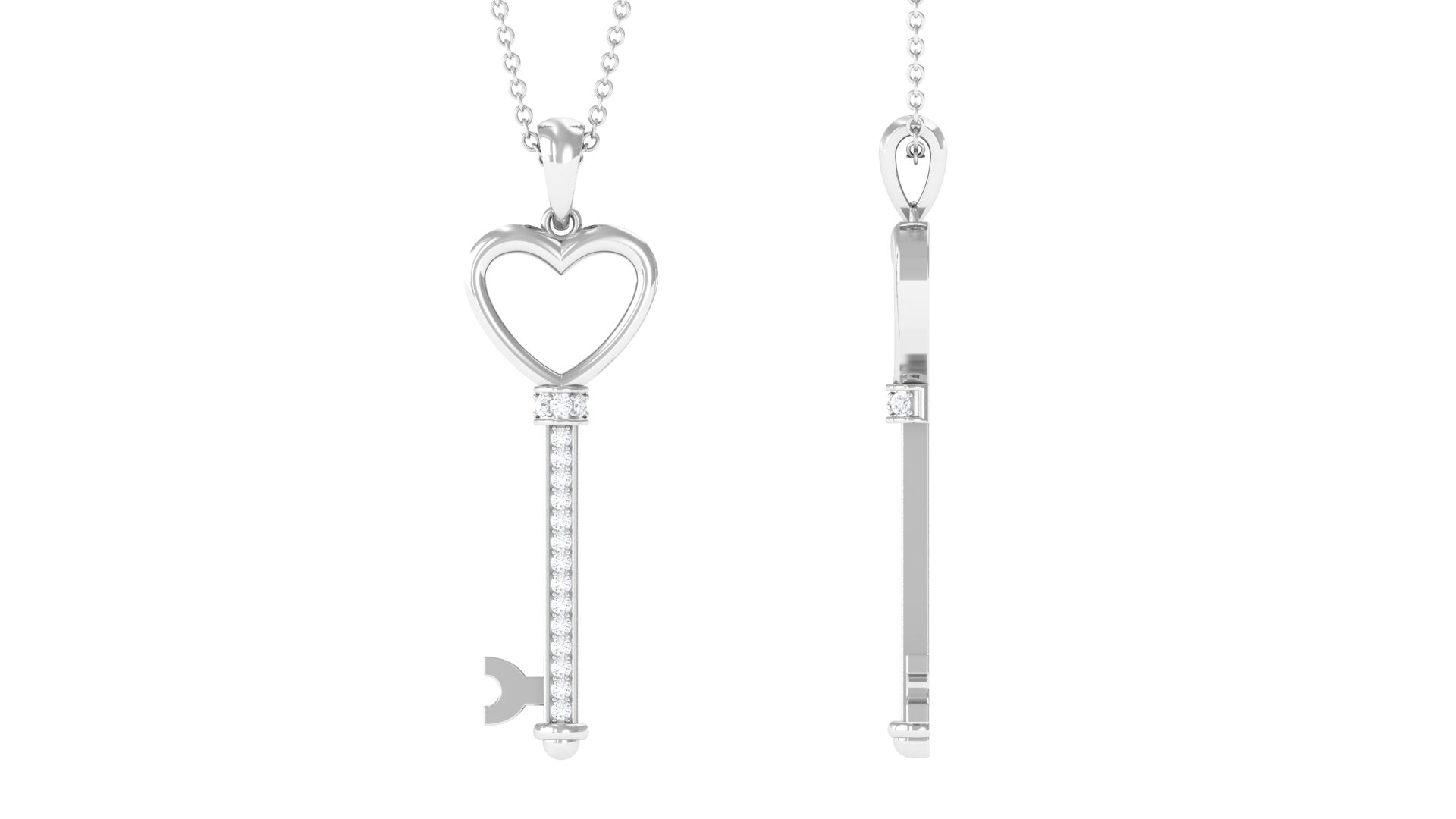 Moissanite Open Heart Key Pendant Necklace