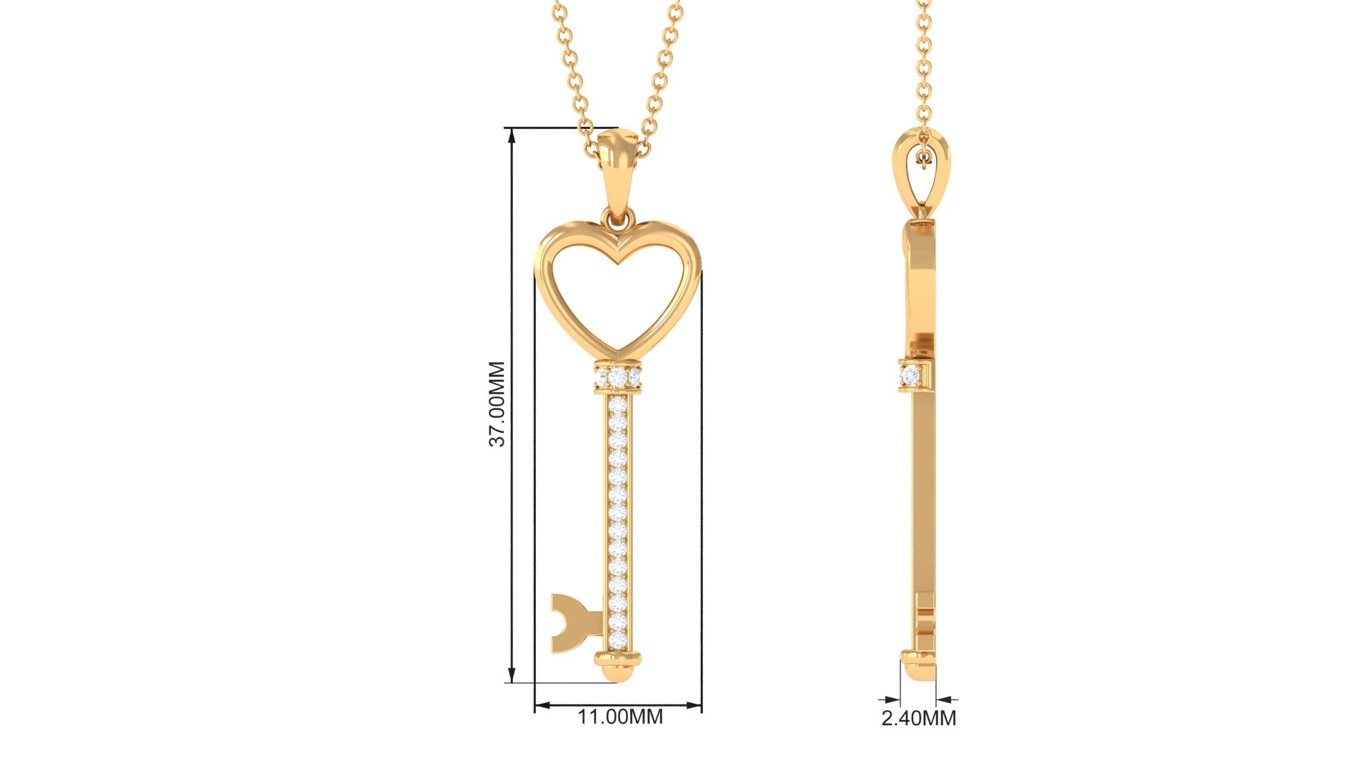 Moissanite Open Heart Key Pendant Necklace