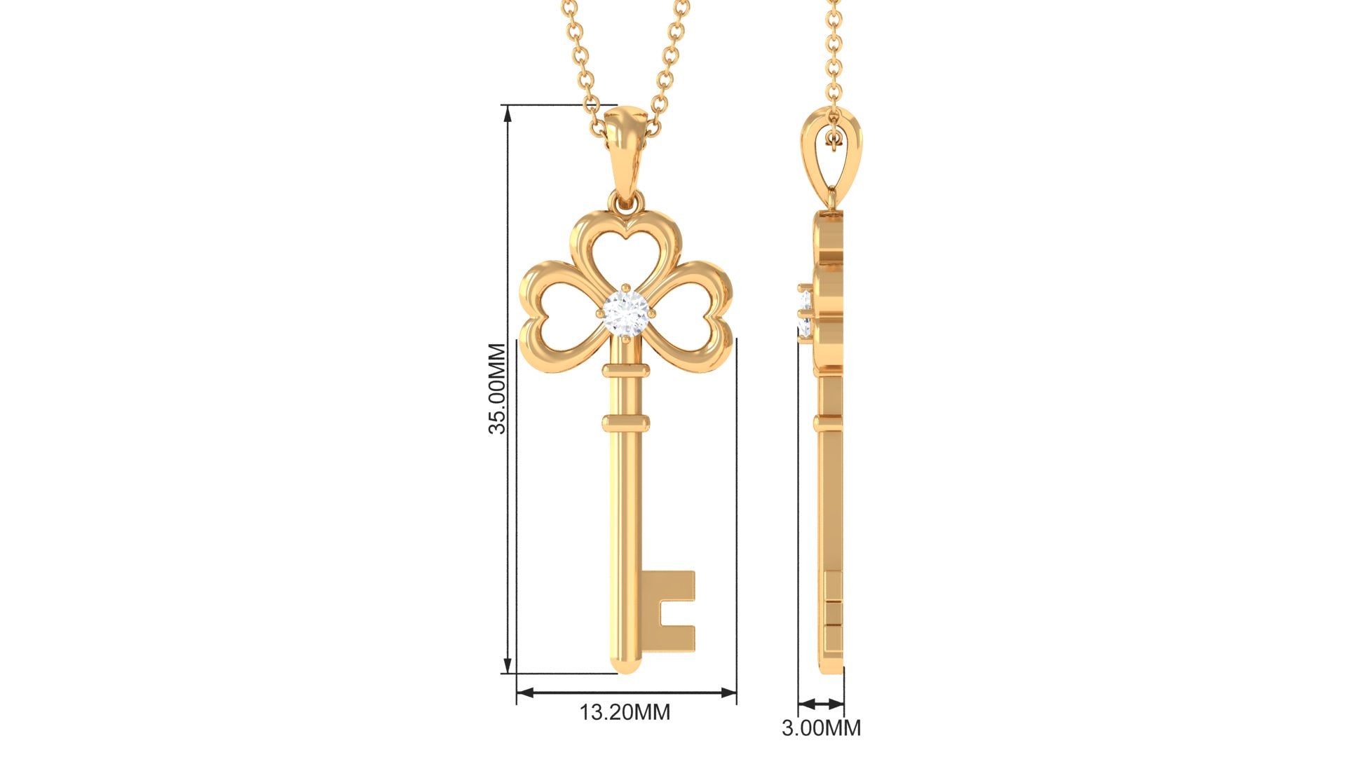 Certified Moissanite Cute Heart Key Pendant