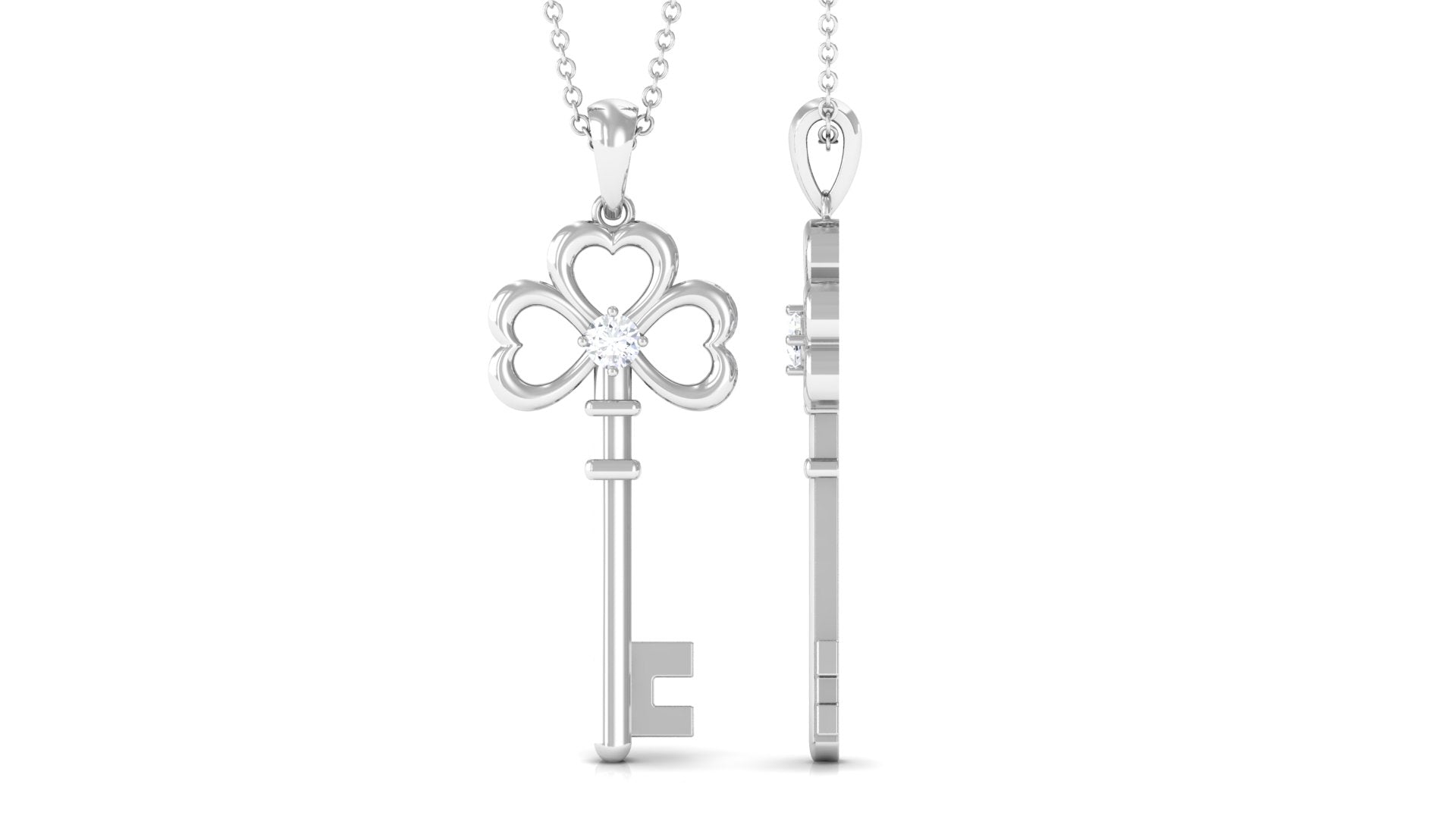 Certified Moissanite Cute Heart Key Pendant