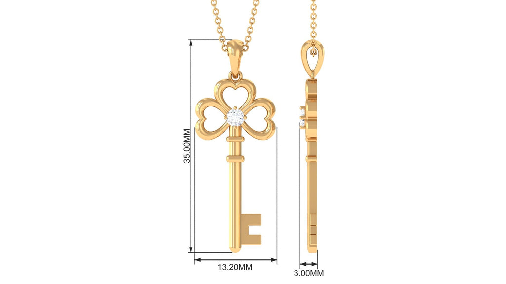 Certified Moissanite Cute Heart Key Pendant