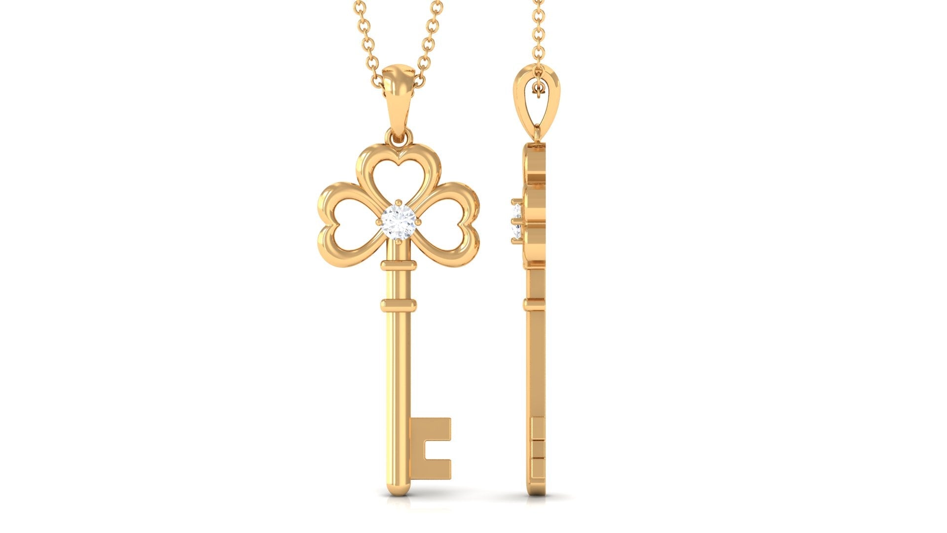 Certified Moissanite Cute Heart Key Pendant