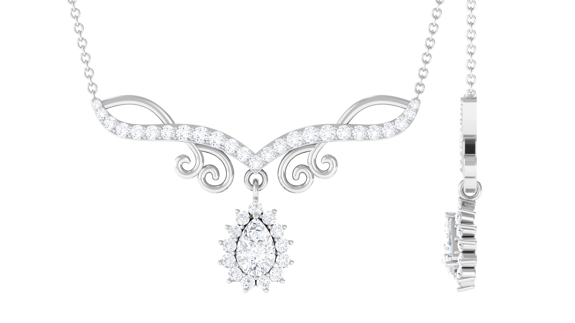 1.50 CT Pear and Round Shape Moissanite Drop Necklace