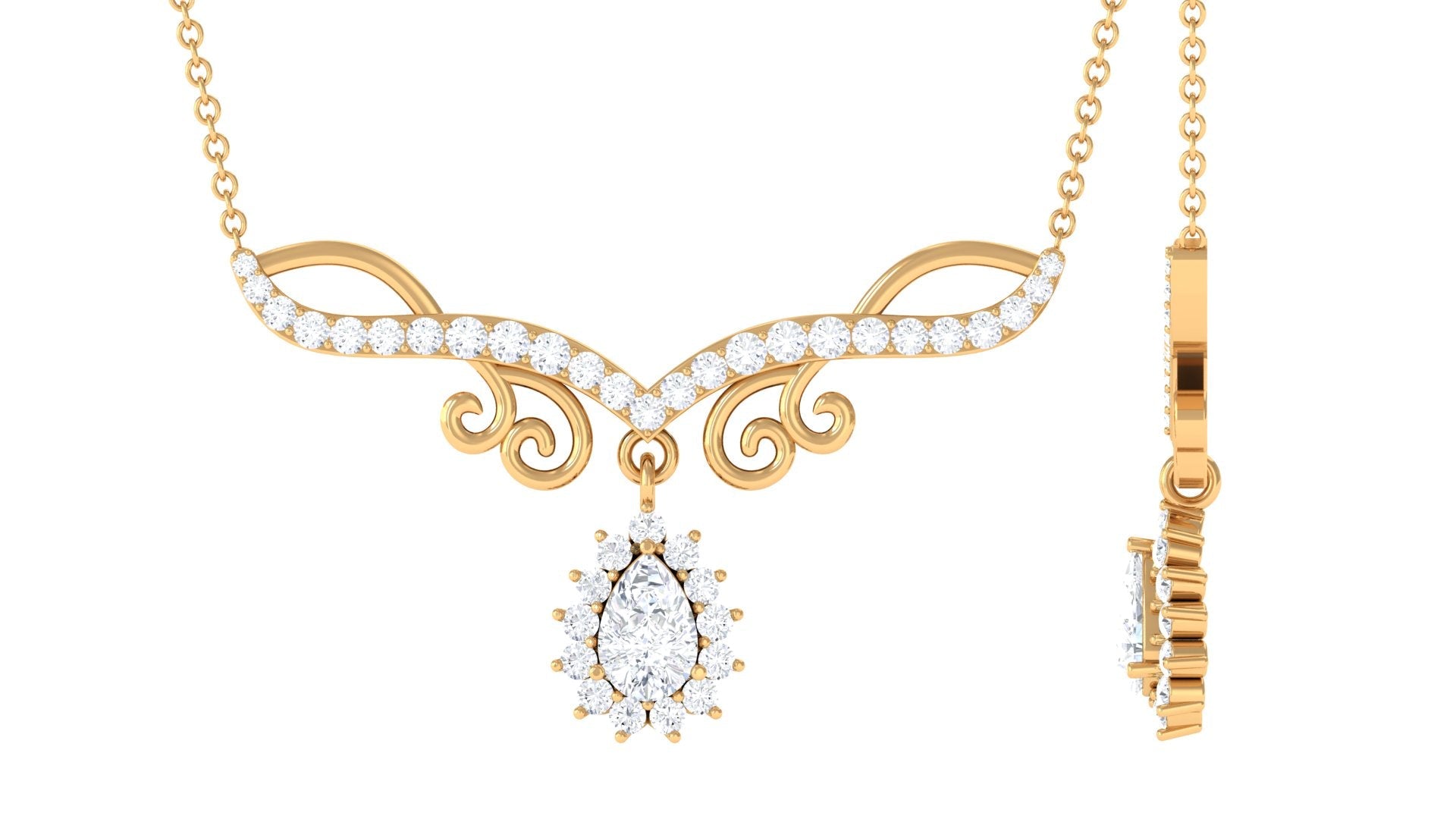 1.50 CT Pear and Round Shape Moissanite Drop Necklace