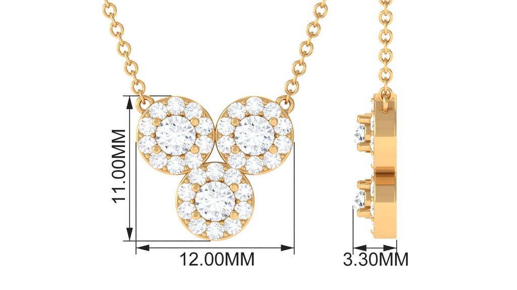 3/4 CT Certified Moissanite Trio Gold Necklace with Halo