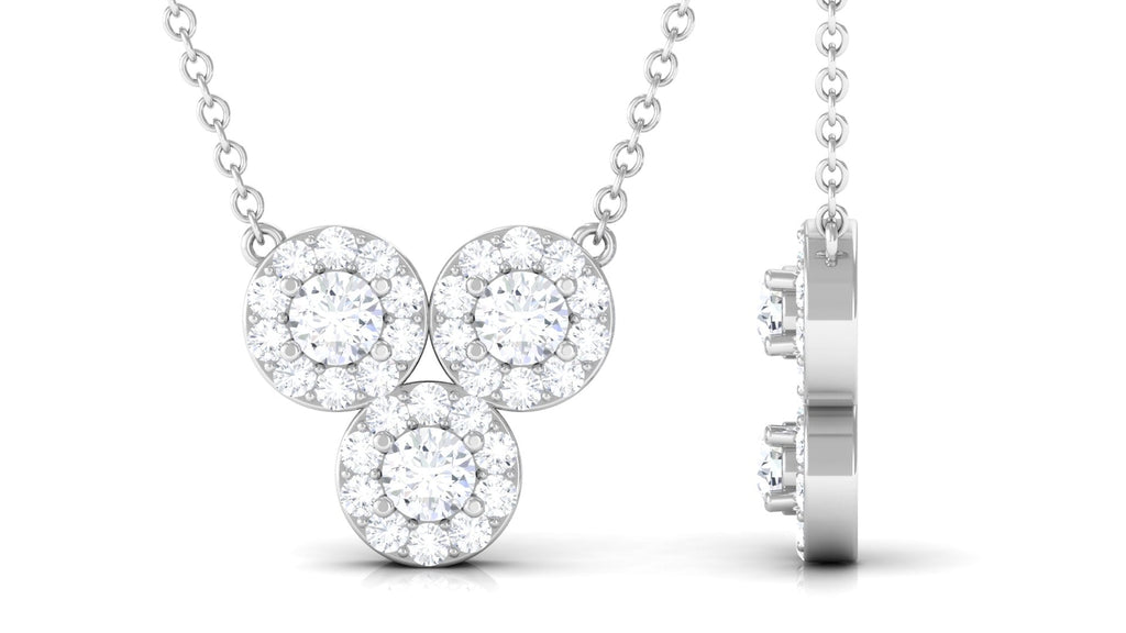 3/4 CT Certified Moissanite Trio Gold Necklace with Halo