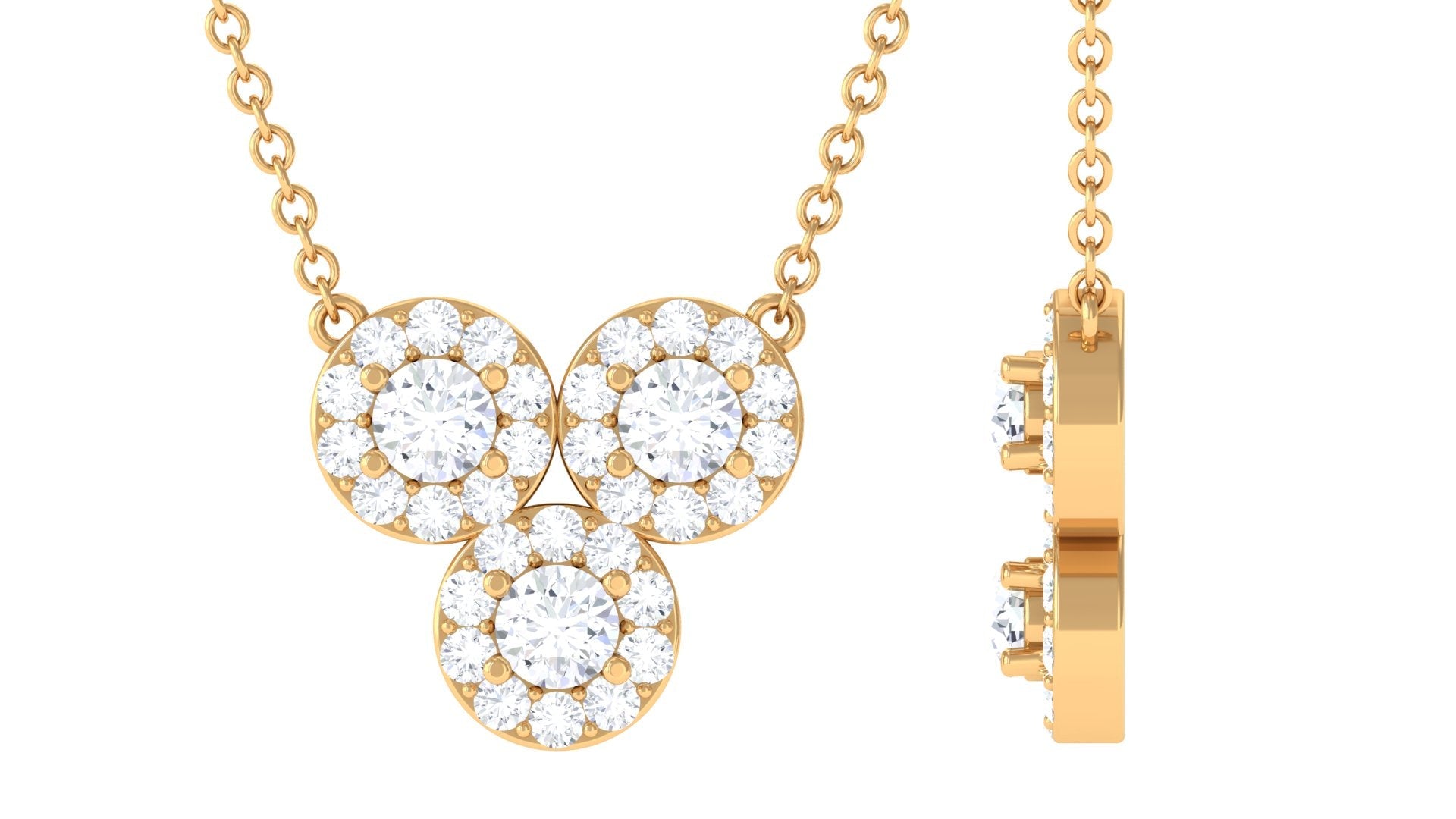 3/4 CT Certified Moissanite Trio Gold Necklace with Halo