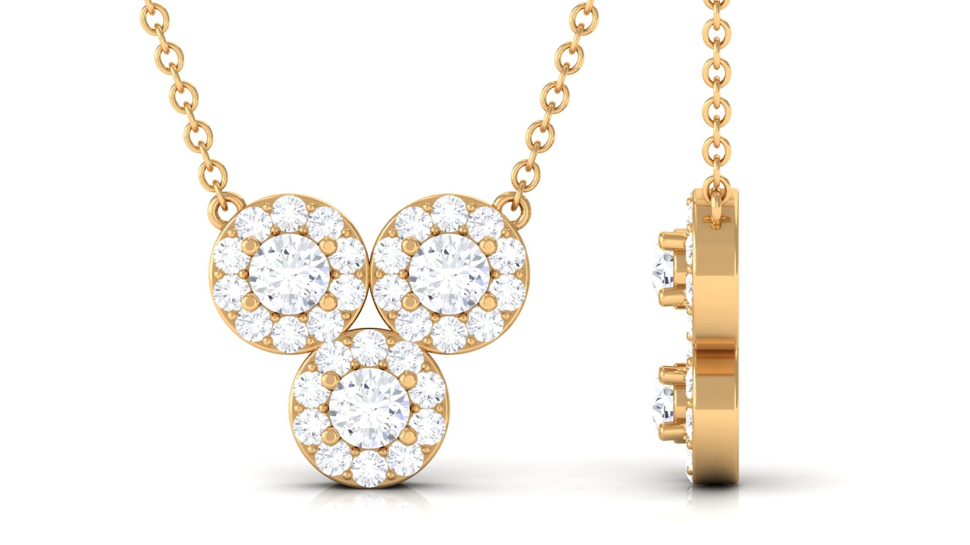 3/4 CT Certified Moissanite Trio Gold Necklace with Halo