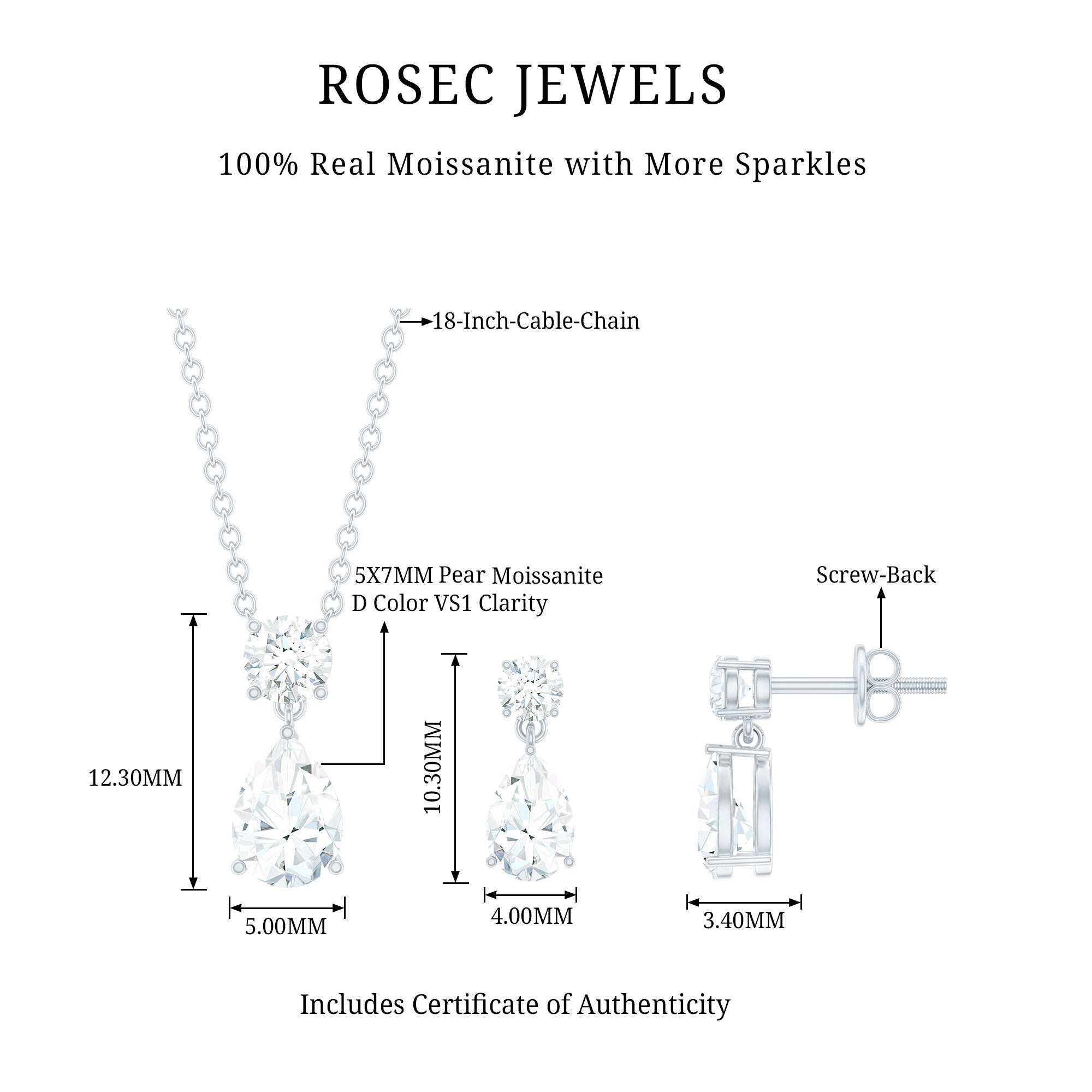 2.5 CT Moissanite Teardrop Two Stone Jewelry Set