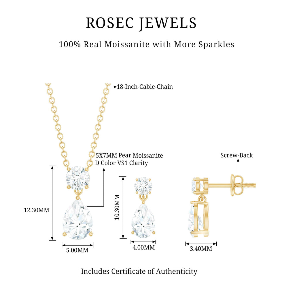 2.5 CT Moissanite Teardrop Two Stone Jewelry Set