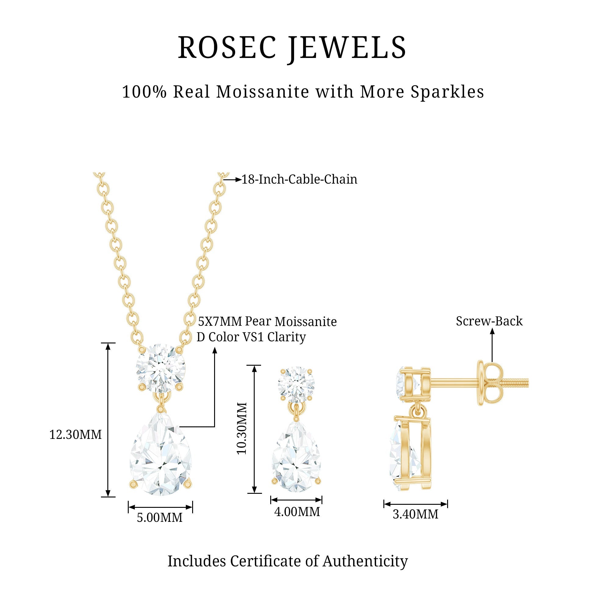 2.5 CT Moissanite Teardrop Two Stone Jewelry Set
