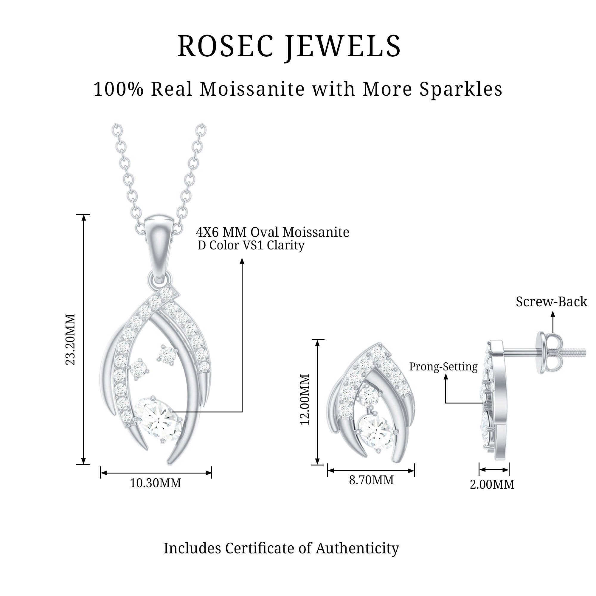 Minimal Moissanite Jewelry Set in Prong Setting
