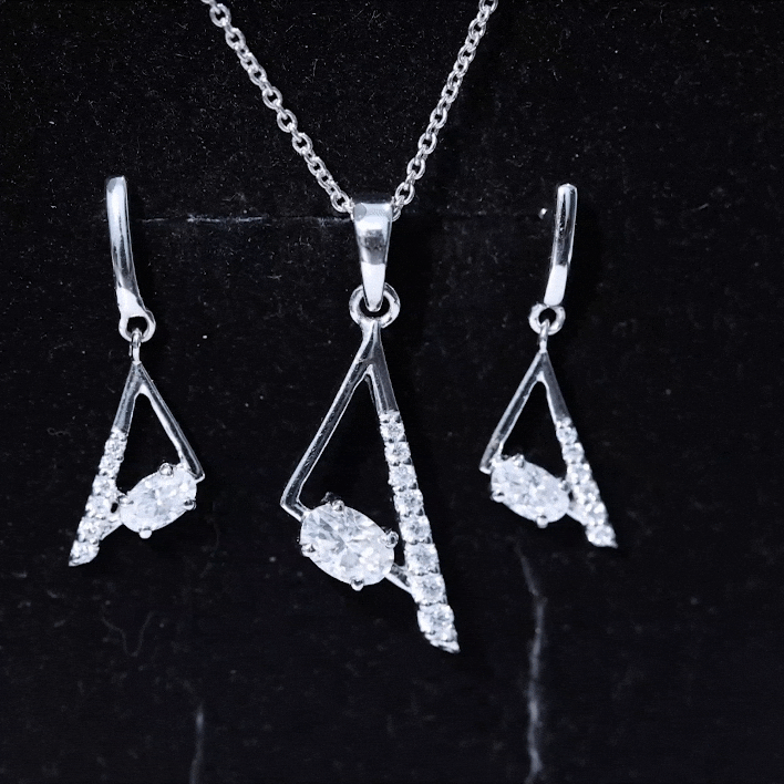 Certified Moissanite Triangle Necklace With Earrings