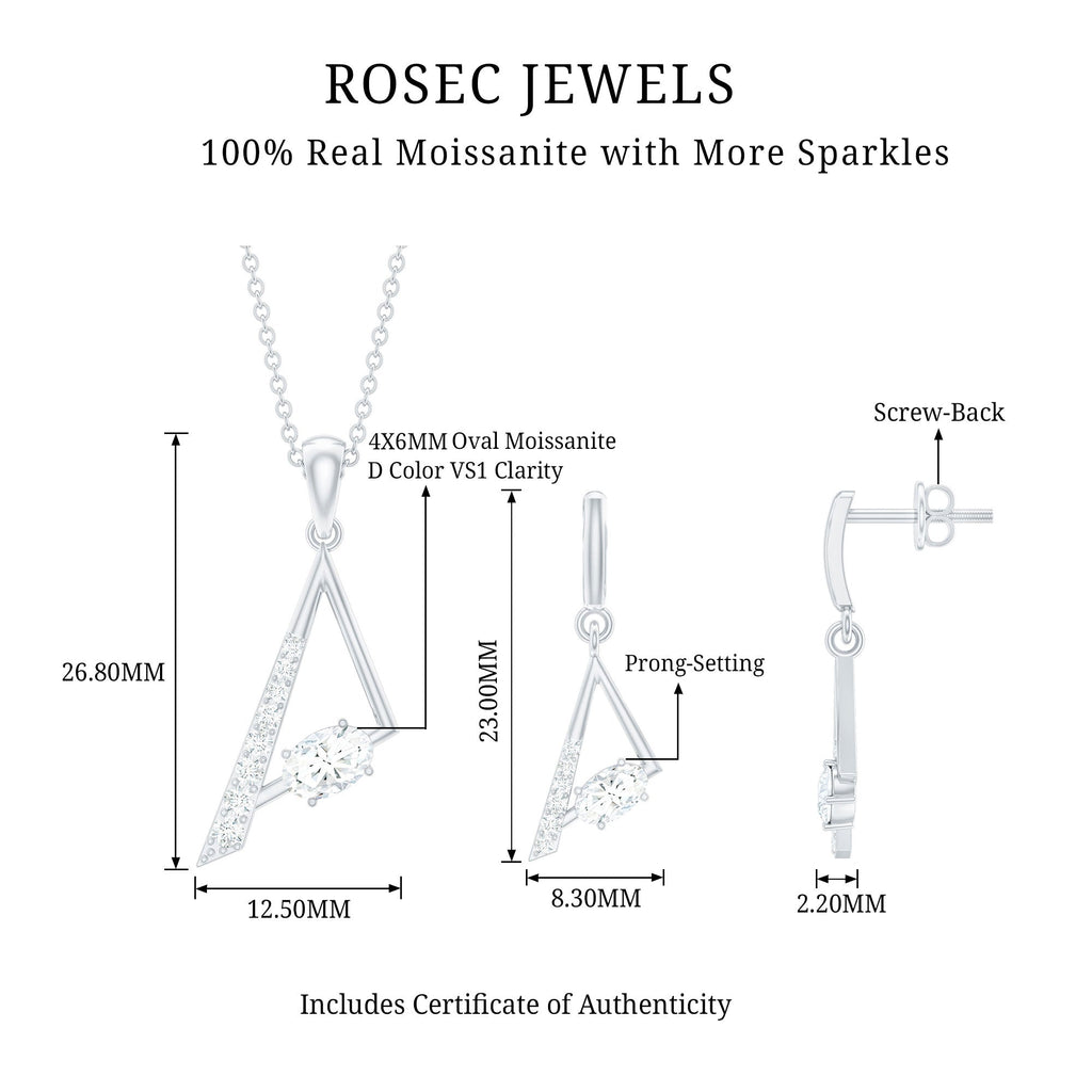 Certified Moissanite Triangle Necklace With Earrings