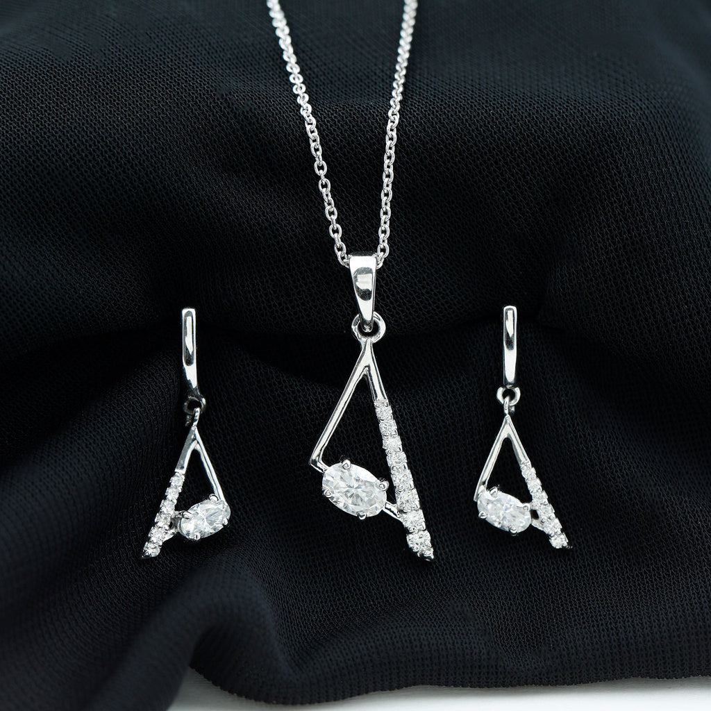 Certified Moissanite Triangle Necklace With Earrings