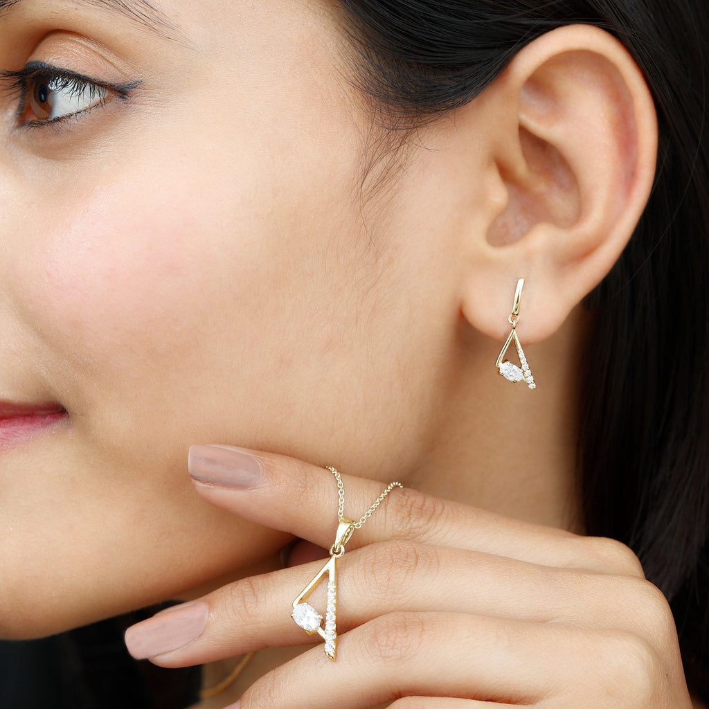 Certified Moissanite Triangle Necklace With Earrings