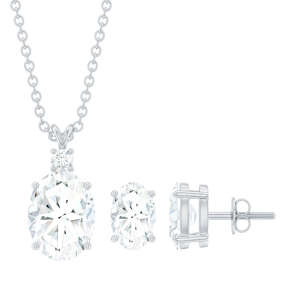 Certified 2 Carat Moissanite Oval Necklace and Earrings Set
