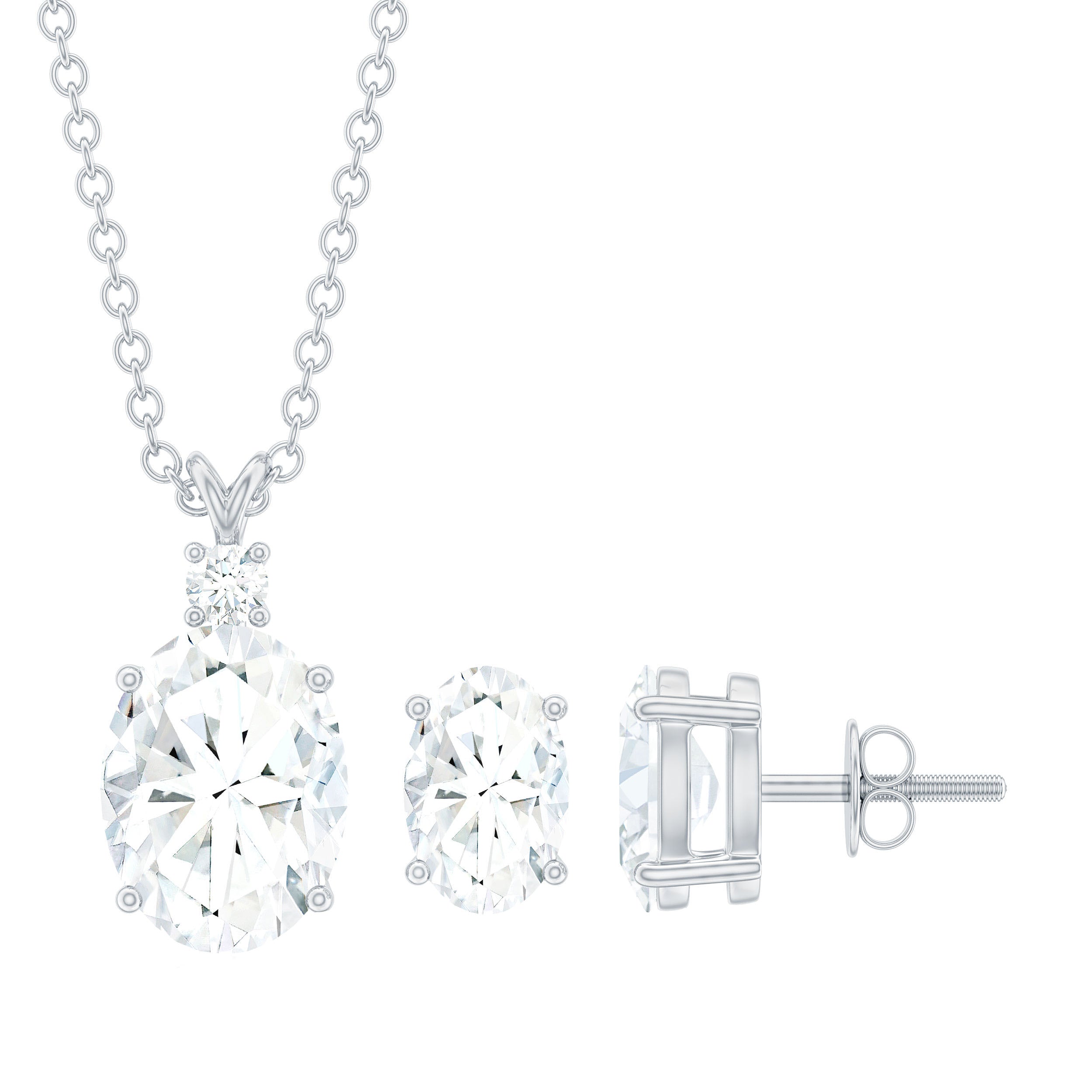 Certified 2 Carat Moissanite Oval Necklace and Earrings Set
