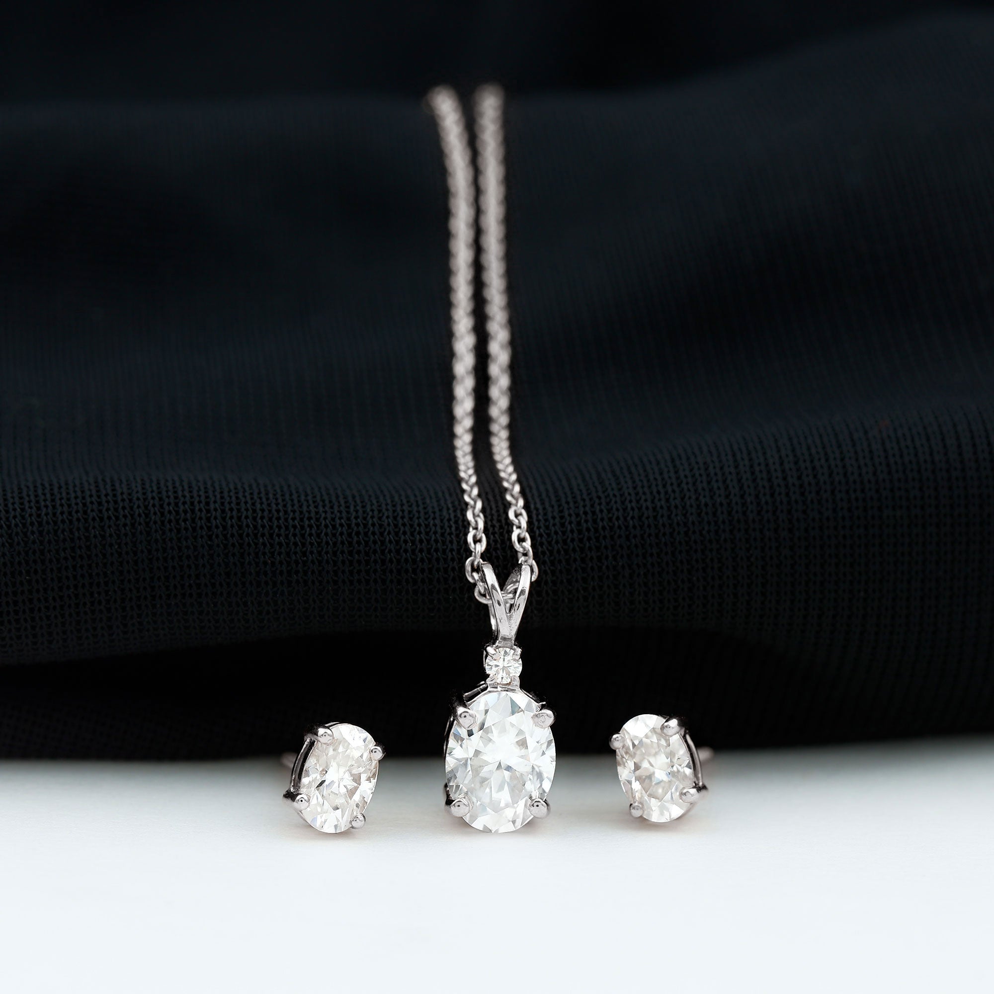 Certified 2 Carat Moissanite Oval Necklace and Earrings Set
