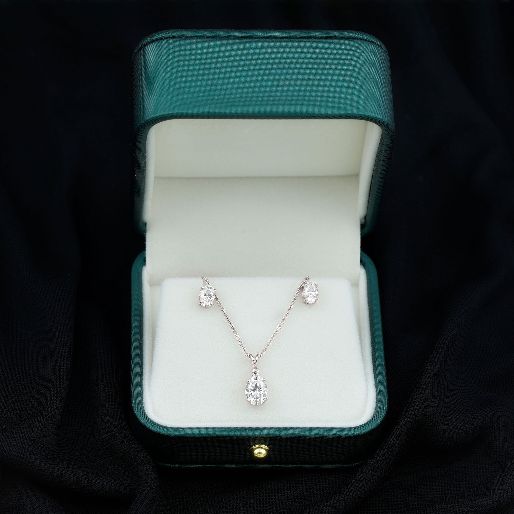 Certified 2 Carat Moissanite Oval Necklace and Earrings Set