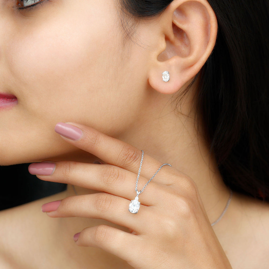 Certified 2 Carat Moissanite Oval Necklace and Earrings Set