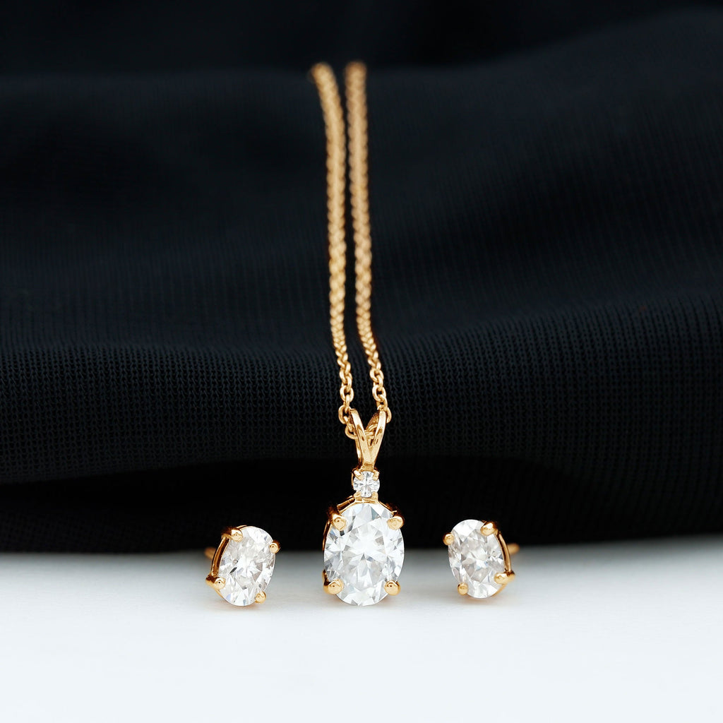 Certified 2 Carat Moissanite Oval Necklace and Earrings Set