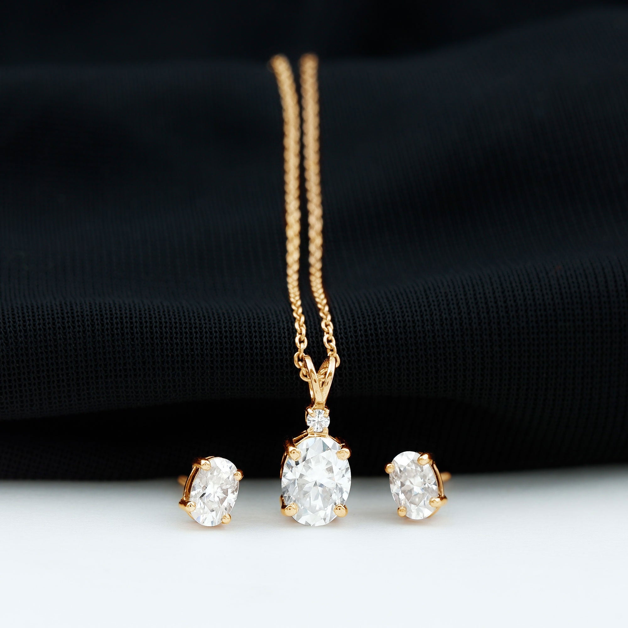 Certified 2 Carat Moissanite Oval Necklace and Earrings Set