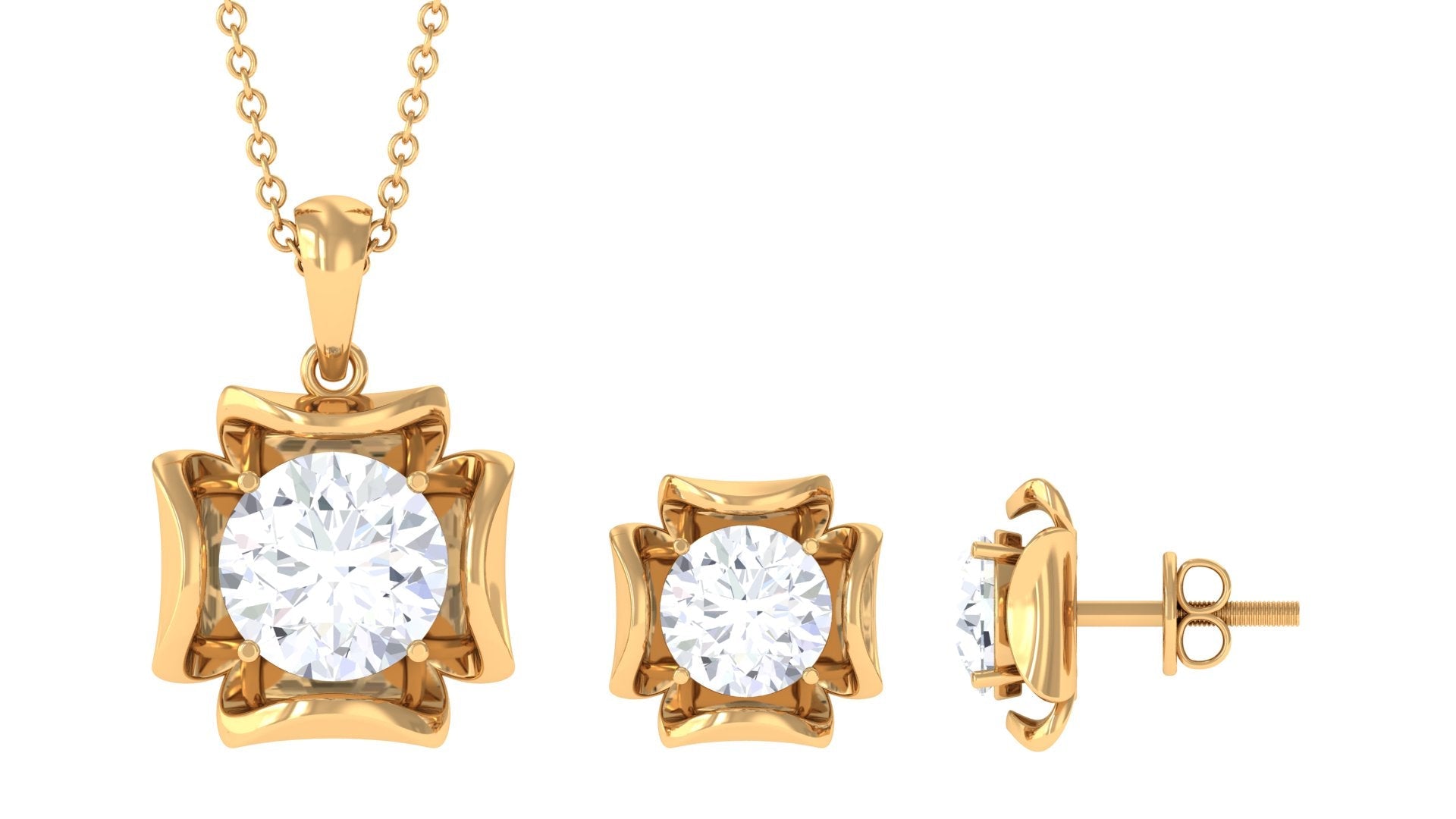 4 CT Round Shape Moissanite Solitaire Jewelry Set