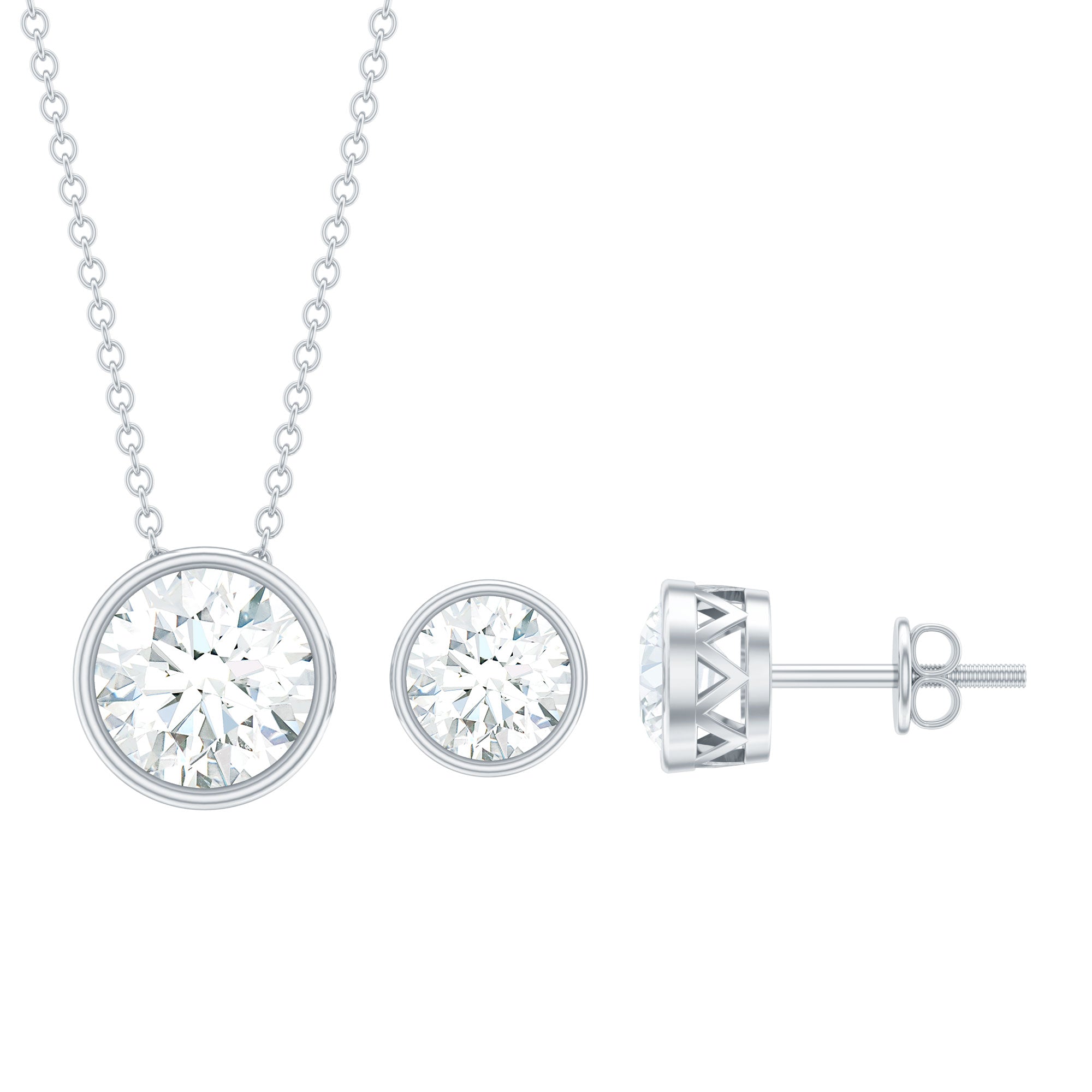 4 CT Simple Moissanite Solitaire Jewelry Set in Bezel Setting