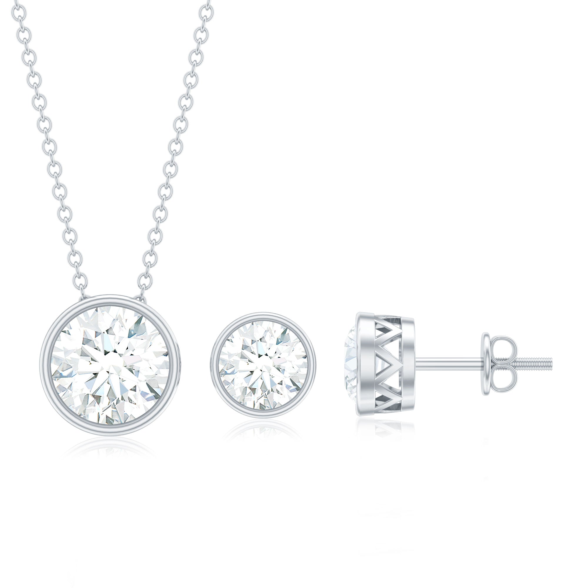 4 CT Simple Moissanite Solitaire Jewelry Set in Bezel Setting