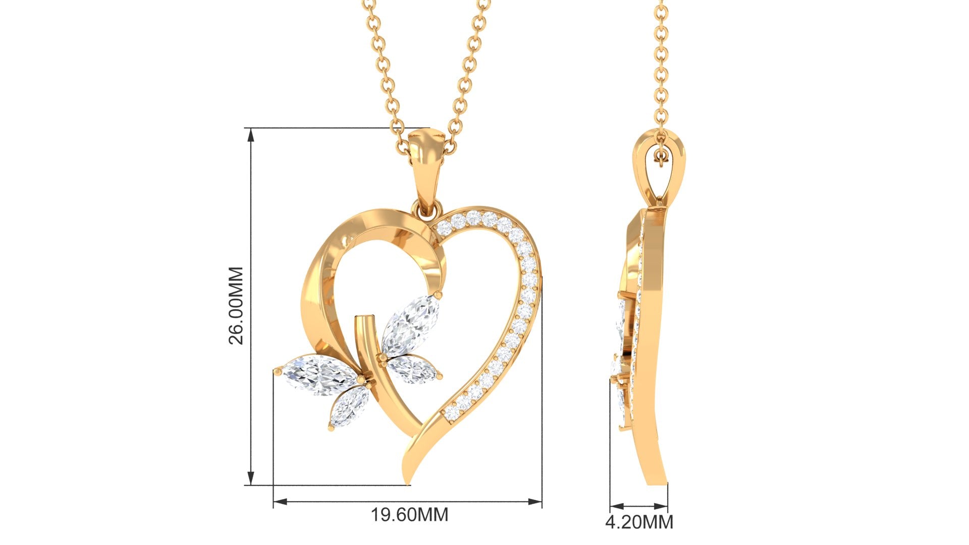 1.25 CT Certified Moissanite Heart Shape Gold Pendant