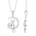 1/4 CT Certified Moissanite Cat On Moon Gold Pendant