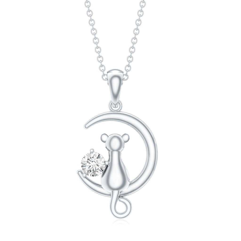 1/4 CT Certified Moissanite Cat On Moon Gold Pendant