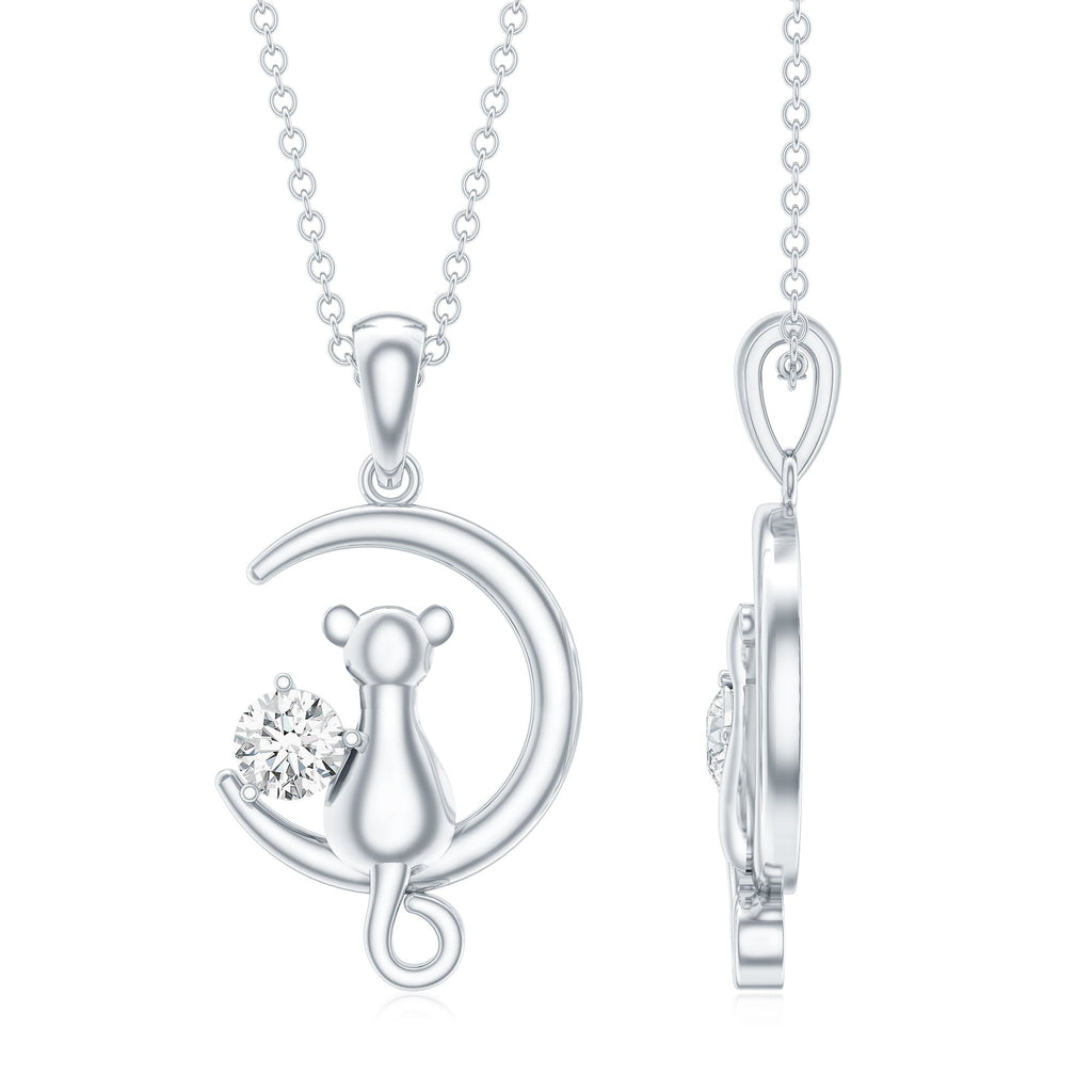 1/4 CT Certified Moissanite Cat On Moon Gold Pendant