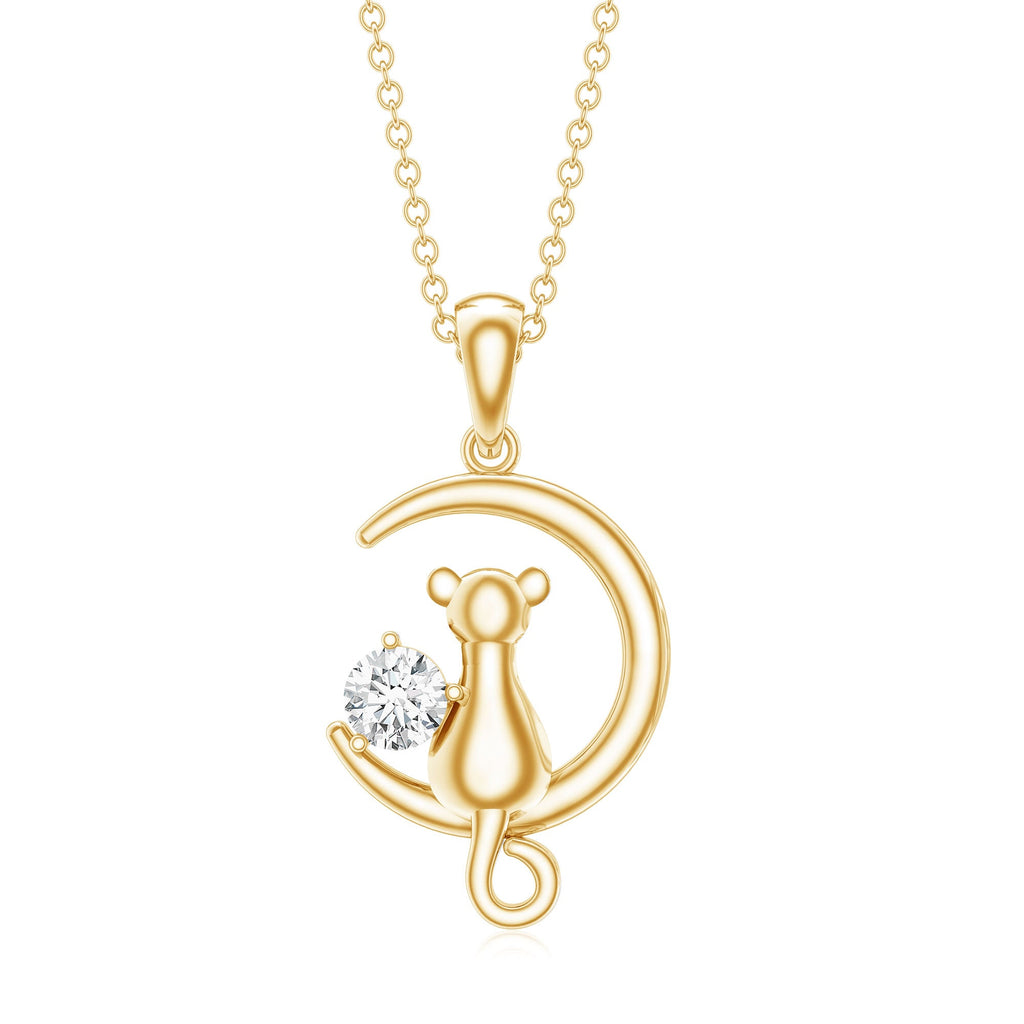 1/4 CT Certified Moissanite Cat On Moon Gold Pendant