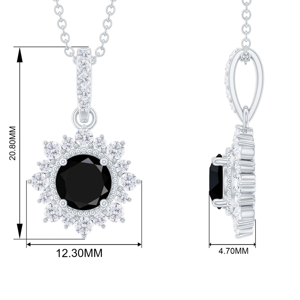 Certified Lab Grown Black and White Diamond Halo Necklace