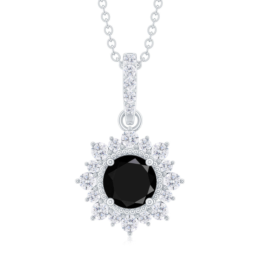 Certified Lab Grown Black and White Diamond Halo Necklace