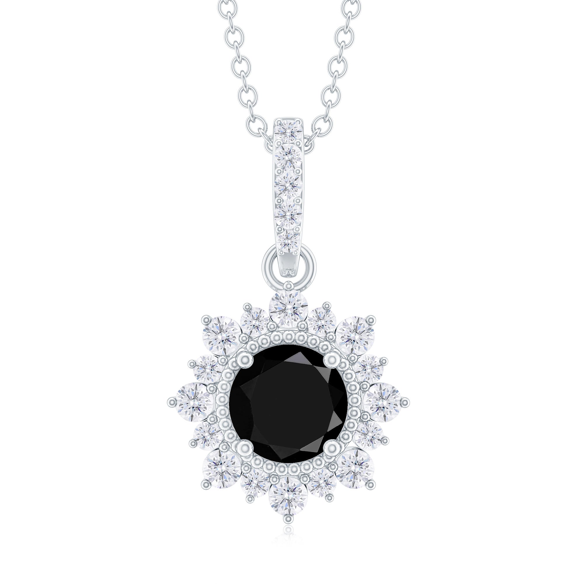 Certified Lab Grown Black and White Diamond Halo Necklace