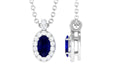 Natural 0.6 Carat Oval Blue Sapphire Pendant Necklace with Diamond Halo