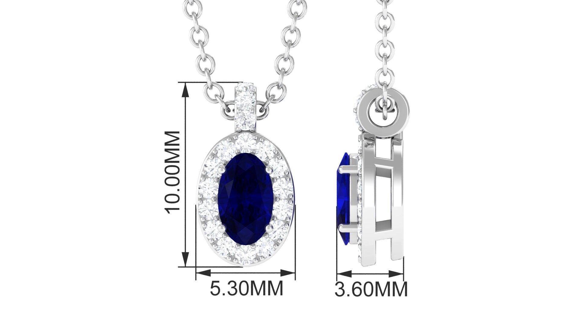 Natural 0.6 Carat Oval Blue Sapphire Pendant Necklace with Diamond Halo
