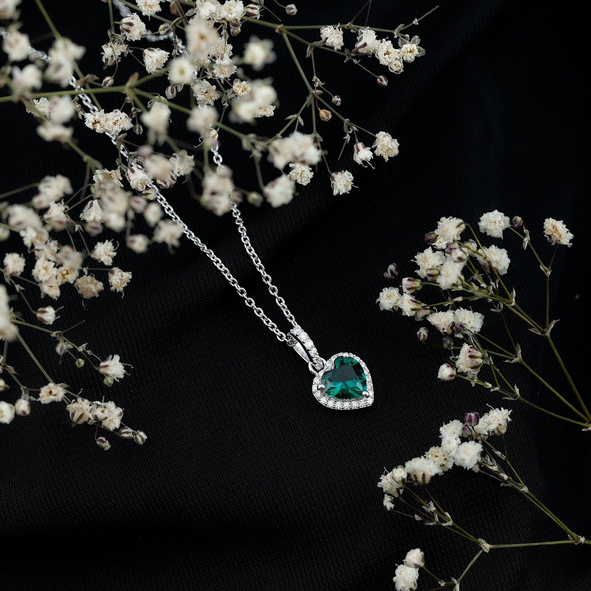 1.37 Carat Lab Grown Emerald Heart Necklace with Moissanite Halo