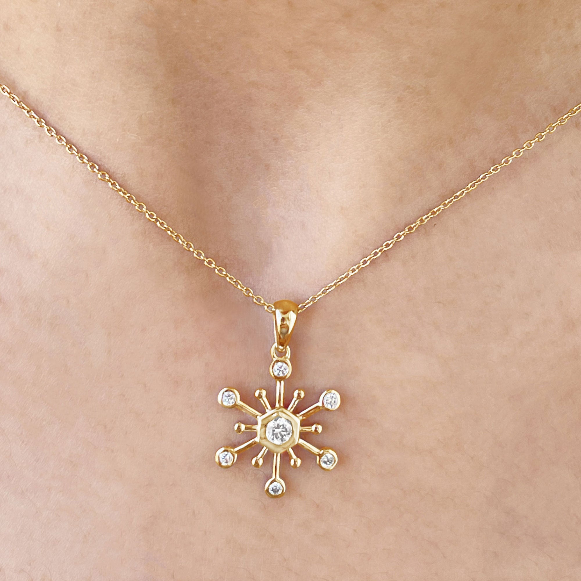 Diamond Snowflake Pendant Necklace for Women