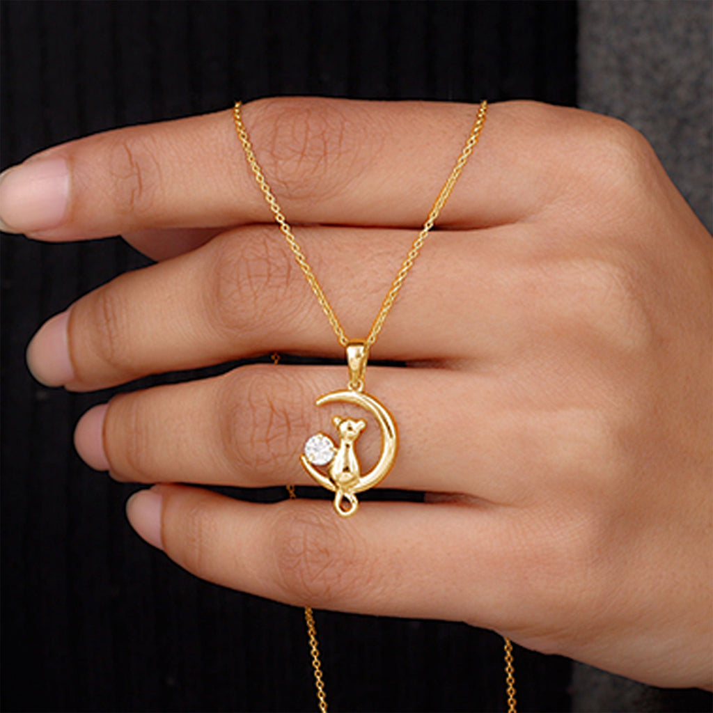 Certified Diamond Cat on Moon Necklace
