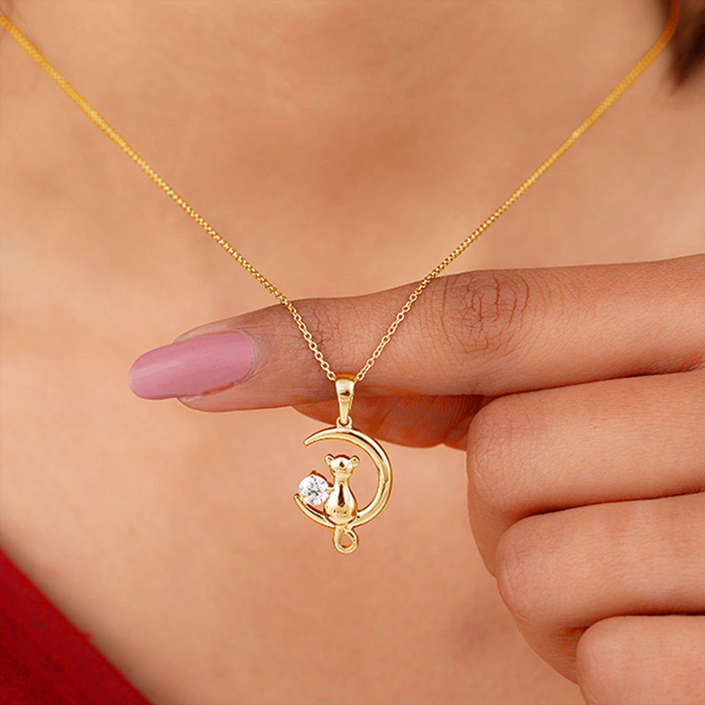 Certified Diamond Cat on Moon Necklace