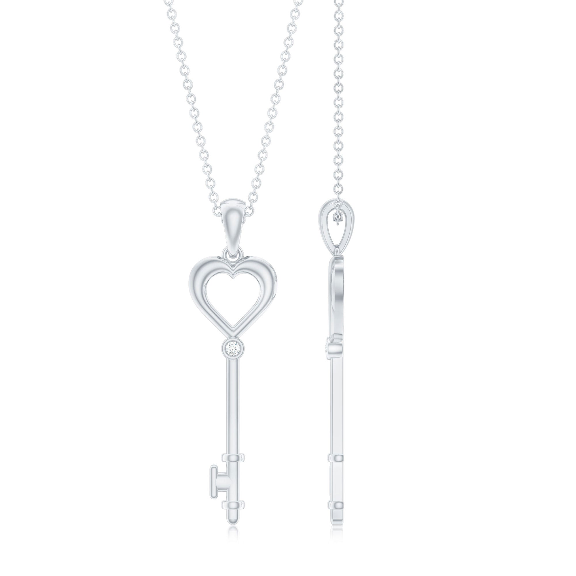 Diamond Heart Key Pendant Necklace For Women