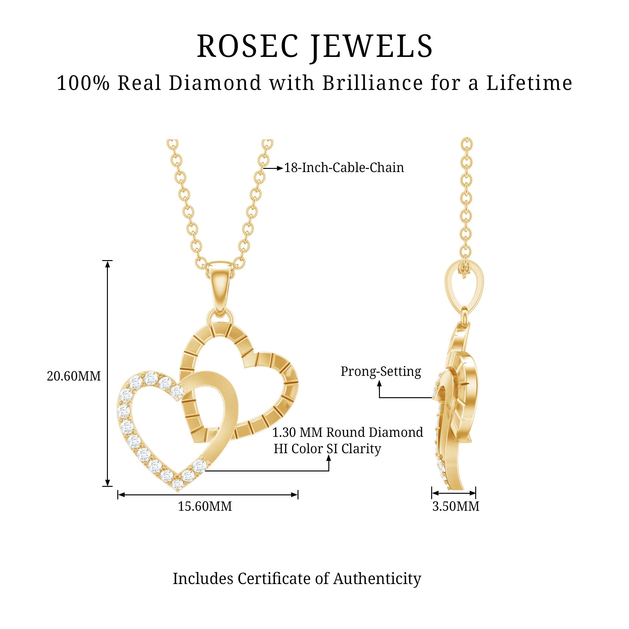 Pave Set Diamond Double Heart Necklace
