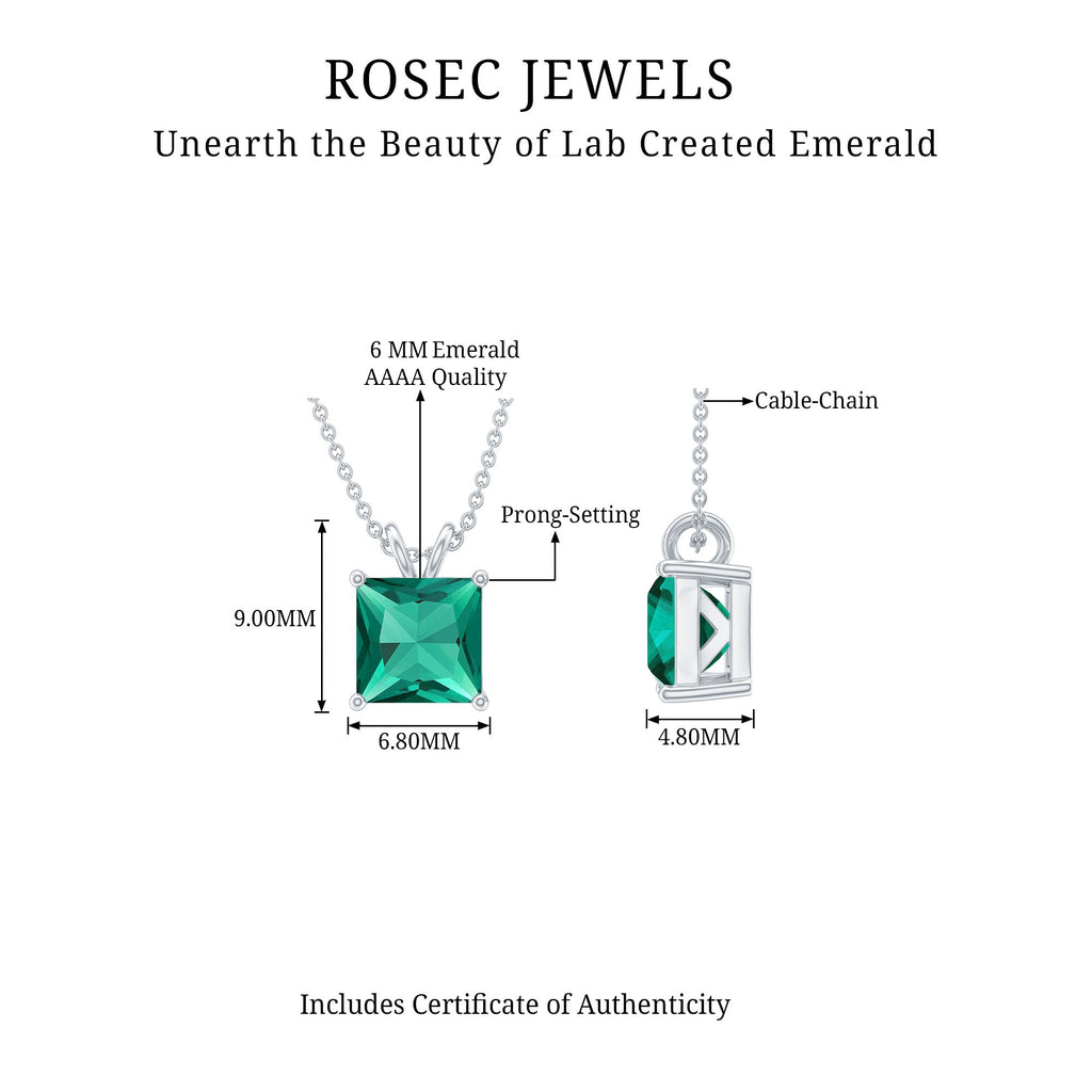 Certified Square Cut Lab Grown Emerald Solitaire Necklace With Chain