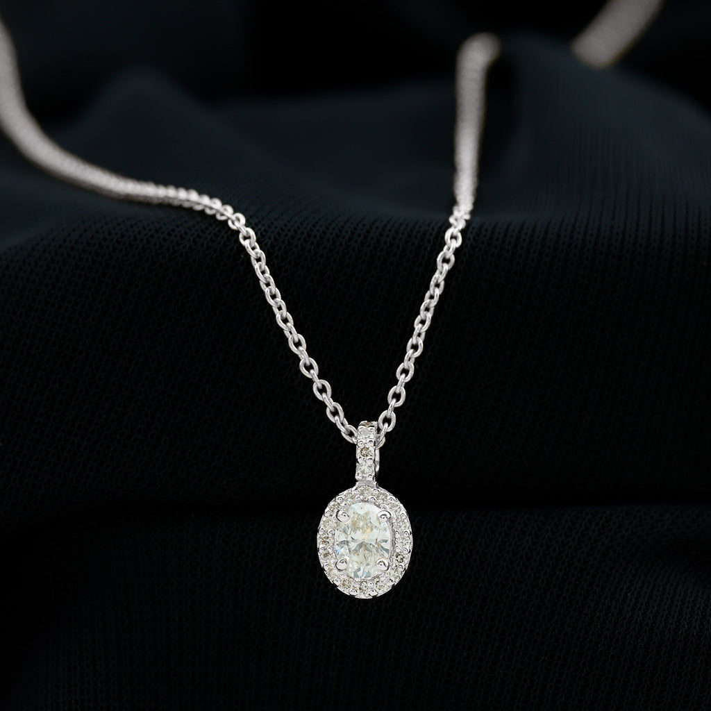 Oval Shaped Real Diamond Pendant Necklace With Chain