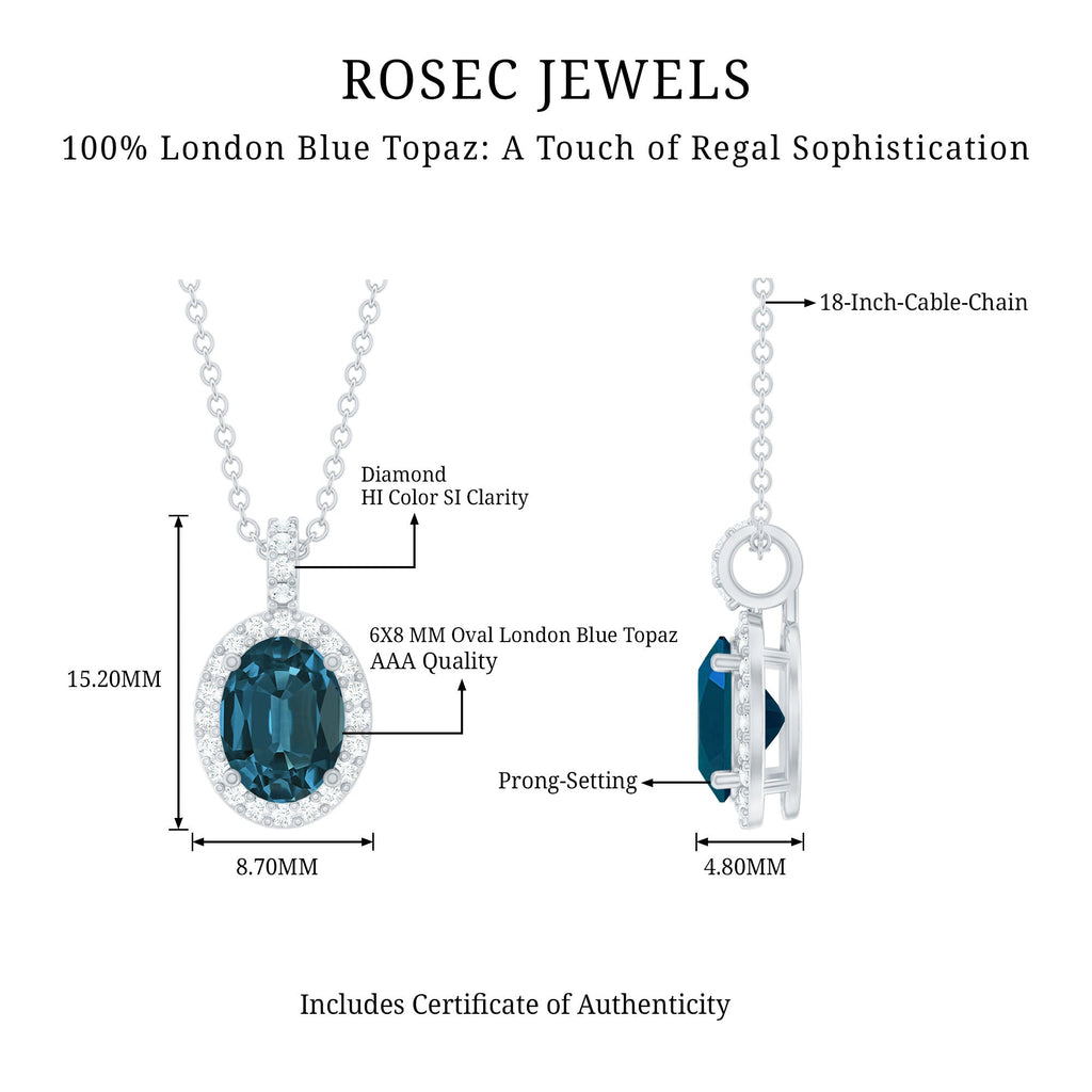 Genuine London Blue Topaz and Diamond Classic Necklace With Chain